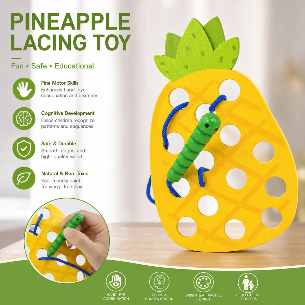 Travel Accessories Baby - Wooden Lacing Pineapple Threading Toys Puzzle